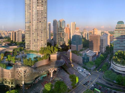 City with greenery on the ground and on the roofs